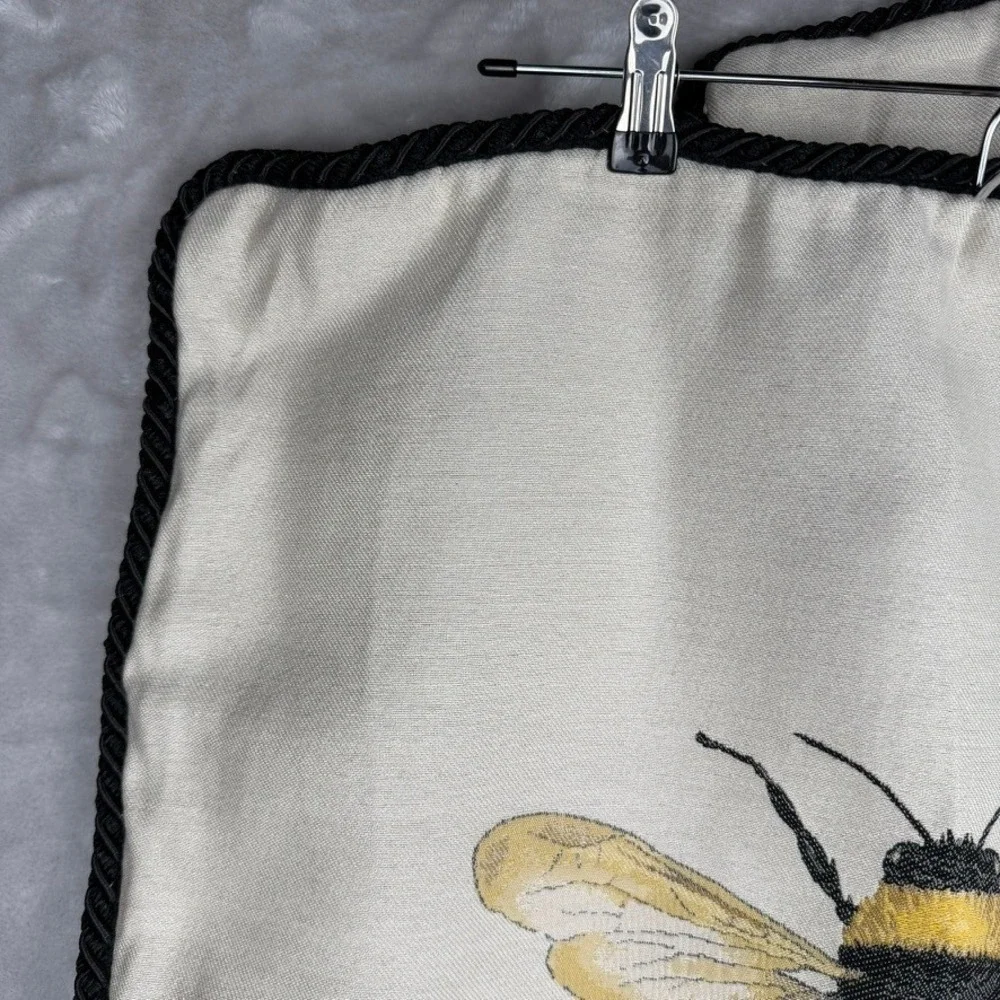 Set of 2 Embroidered Bee Pillow‎ Covers Cream Black Trim